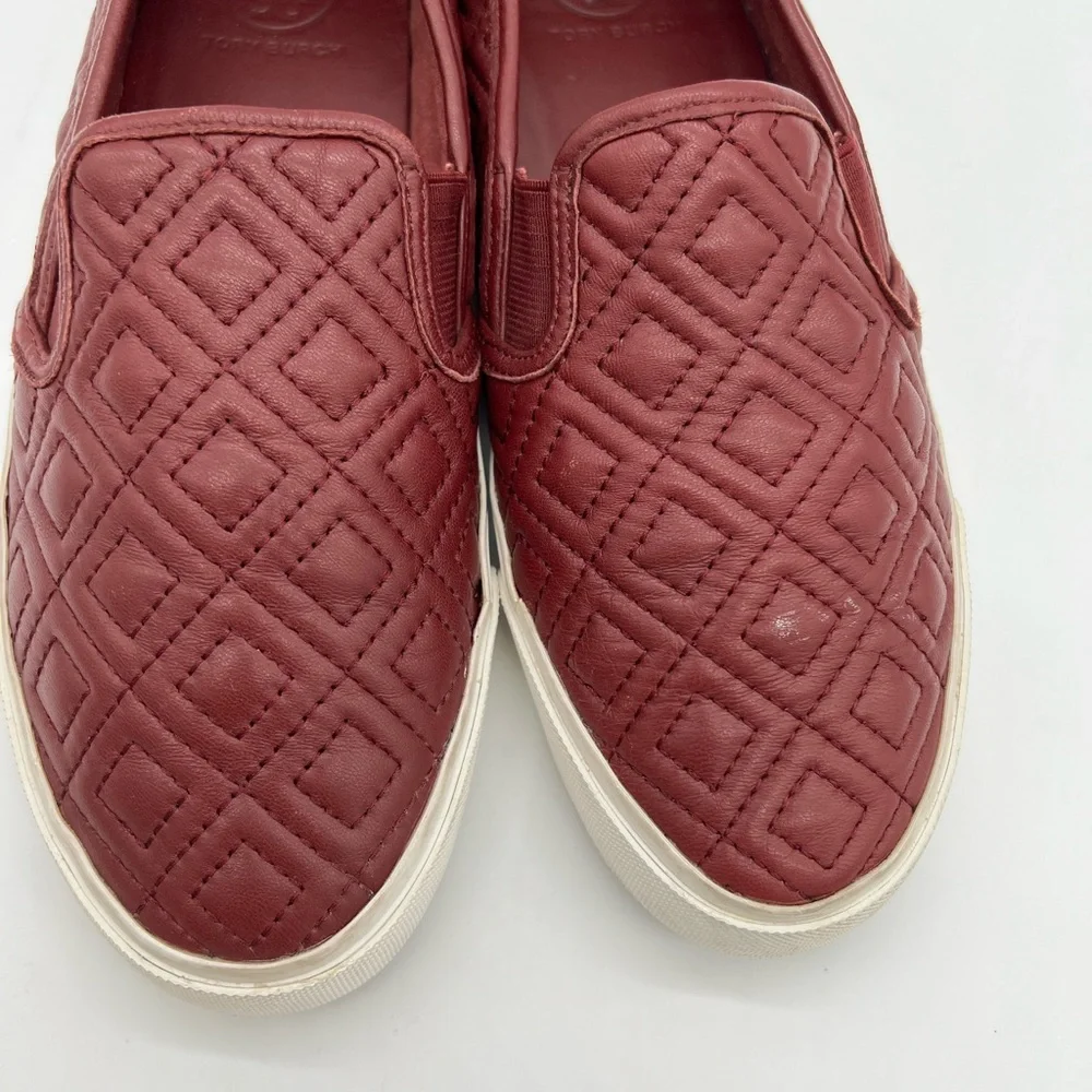 Tory Burch Womens Quilted Slip-On Sneakers Burgundy Wine Size 9 - Picture 4 of 14